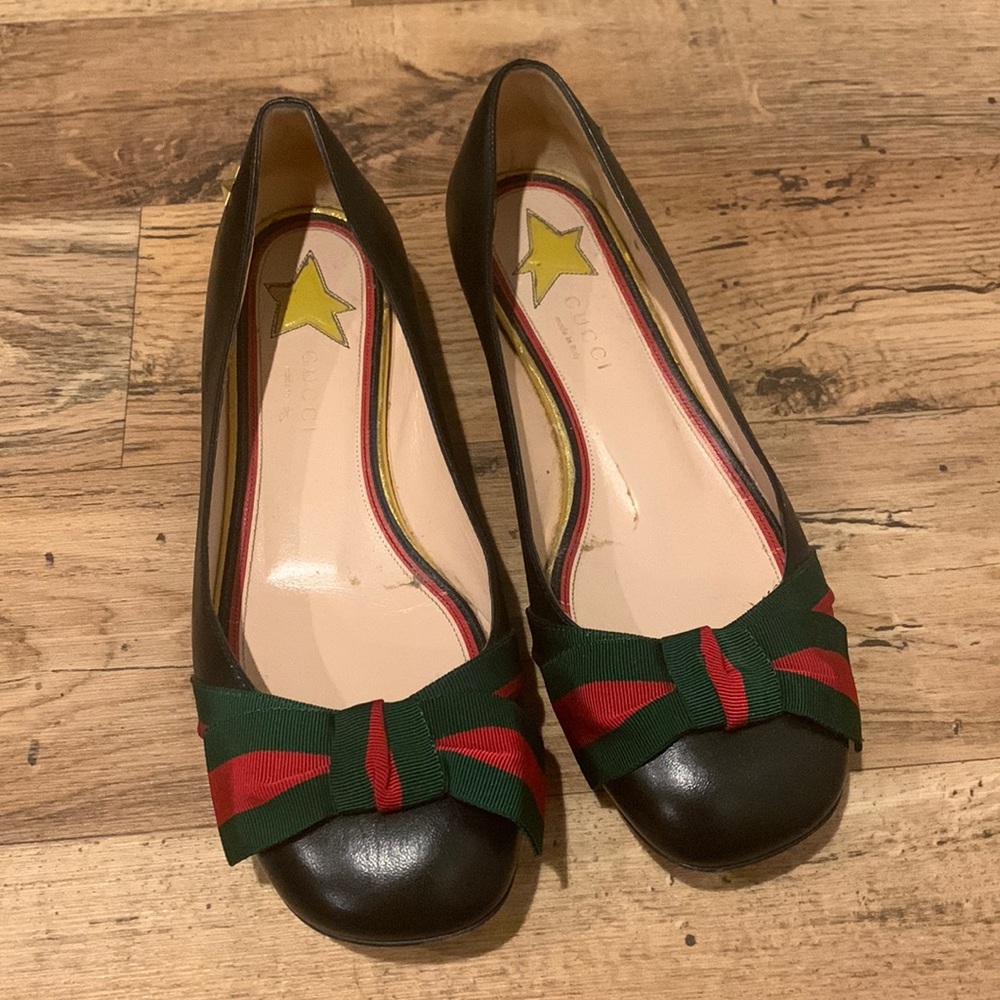 Gucci Web Bow Star Studs Ballet Flat